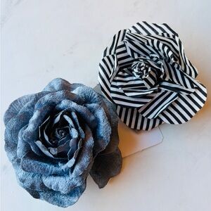 NWT H&M Blue Velvet & Striped Brooch Or Hair Clip Set